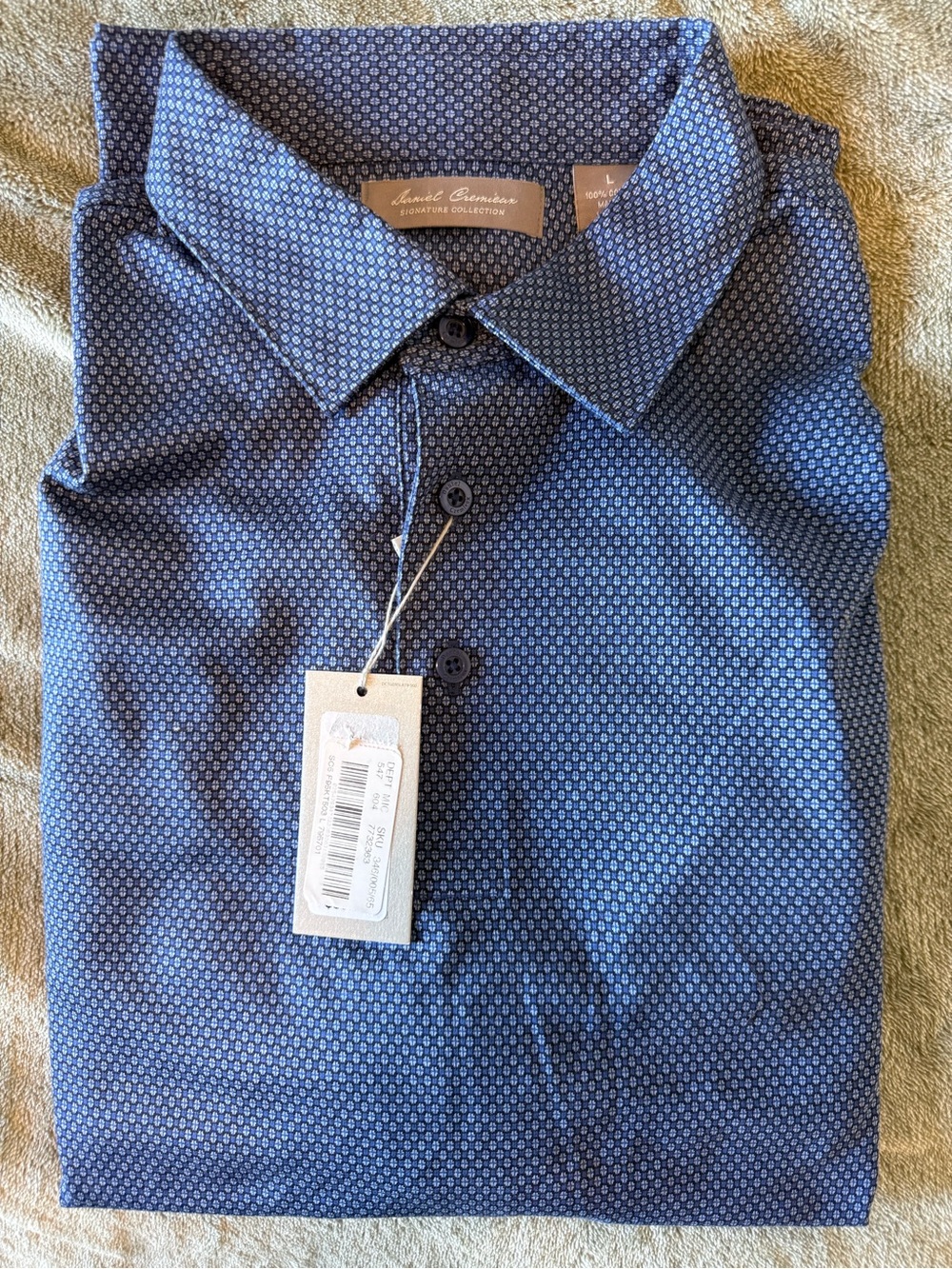Daniel Cremieux Men's Navy Blue Micro-Pattern Button-Down Shirt L NWT